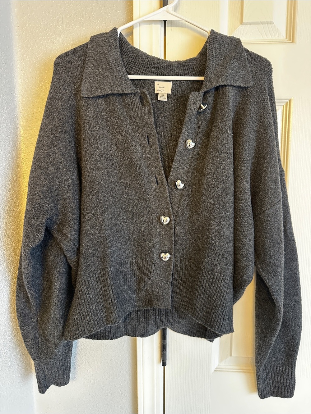 A New Day Women's Gray Collared Button Sweater
